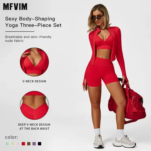MFVIM Women's Sports Three-Piece Set Impact Compression Outdoor Fitness Running Activewear Versatile Everyday Workout High Waist Butt Lifting Yoga Pants,sohochic