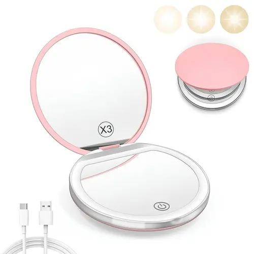 #Summervibes Portable Foldable Makeup Mirror, 1 Count Glam Travel Makeup Mirror with LED Light, Compact Cosmetic Mirror for Women, Pocket Size Makeup Tools, Travel Hand Mirror,sohochic