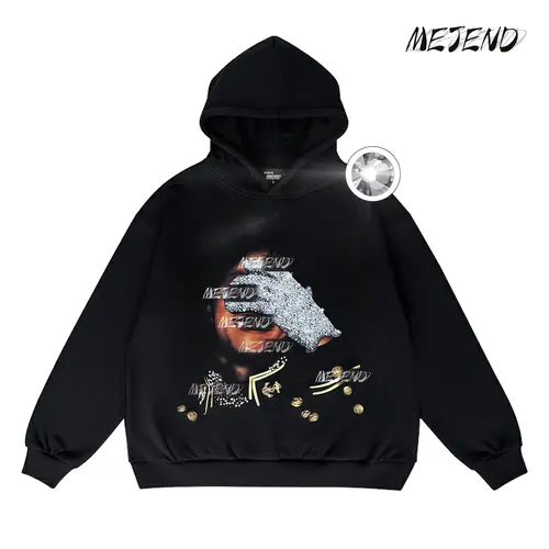 Vintage Graphic Hoodie, Unisex Oversized Pullover Sweatshirt, 400GSM Heavyweight Cotton, Rhinestone Streetwear Hoodie, Casual Comfort Fit SpringStatements Long Sleeve Soft