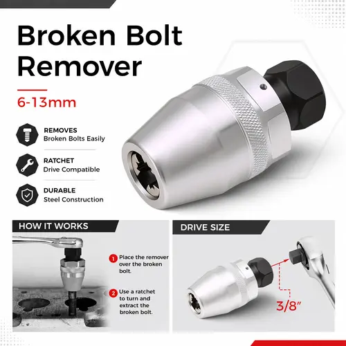 GJANSH 6-13mm Broken Bolt Extractor Set - Metal Damaged Stud Remover Tool for Impact Wrench and Ratchet, Non-Electric Manual Operation, toolupgrade