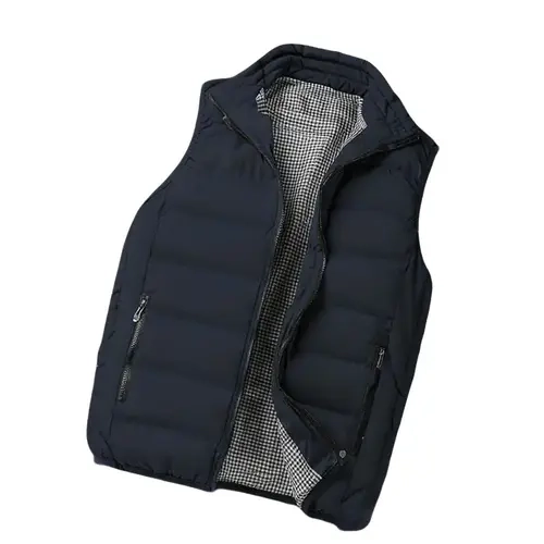 Men's Woven Quilted Puffer Vest - Stand Collar, Windproof, Fitted Sleeveless Outerwear with Zippered Pockets for Autumn-Winter Outdoor Layering