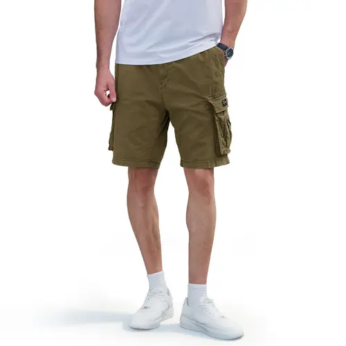 MAGCOMSEN Men's Cotton Blend Spandex Plain Cargo Shorts - Mid Waist, Fitted Elastic Drawstring Waistband, 6-Pocket, Relaxed Fit, Cool Above Knee, Workday to Beach Casual Activewear