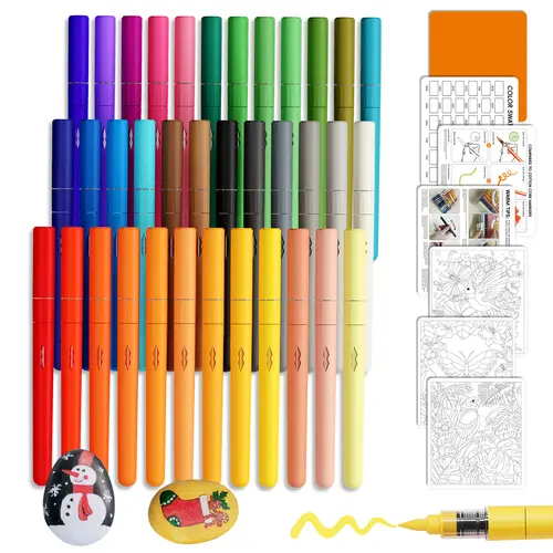 TIMETOME 36-Color Acrylic Paint Markers Set with Transparent Organizer Box, 1-5mm Flexible Brush Tips, Stronger Coverage, Shaking Pen, Waterproof, Fade-Resistant, Hassle-Free for Kids DIY Art & Crafts Supplies,sohochic