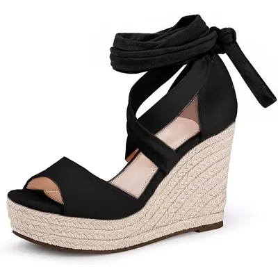 Womens Espadrilles Wedges Sandals Heels Open Toe Tie Lace Up Platform Ankle Strap Summer Dress Shoes Footwear Elegant