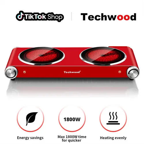 Techwood 1800W Quick Boil Dual Burners Infrared Portable Countertop Induction Hob - Classic Steel Frame, US Plug, Stylish Compact Body, Brushed Stainless Steel & Dual Crystallite Glass Ceramic Cooktop, Easy Cleaning, Black, Stylish Small Body,sohochic