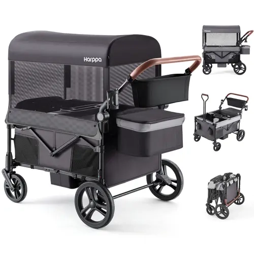 [sohochic] HARPPA All-Terrain Wagon Stroller for 2 with Canopy, Foldable 2-Seat Strollers for Babies, 4 Seats Wagon for Outdoor & Beach, Adjustable Push & Pull Handle, Footwell & Large Storage