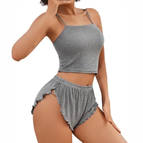 Avid love Women Cami Ribbed Pajama Set Sexy Side Slit Sleepwear Soft Lingerie 2 Piece PJ Set Cute Elastic