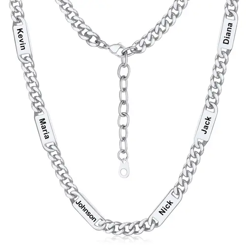 【Add note or leave message for names】PROSTEEL Personalized Stainless Steel Cuban Link Chain Necklace for Men Women, 5mm/7mm/9mm Width Engraving 1-6 Names 14K Gold Plated/Steel/Black Christmas New Year Customized Gift