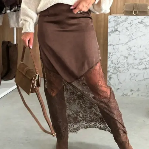 1 piece Elegant Aesthetic Chic Lace Patchwork Skirt, Bottoms, Knitted Fabric, Pure Color, Fitted, Lightweight, Lady, Everyday Wear, Daily Wear, Suitable for Spring and Summer, Womenswear, Basic, Elegant Fashion Skirt