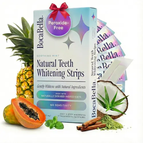 Boca Bella Natural Teeth Whitening Strips - 7 Treatments Per Box, Peroxide-Free, Enamel-Friendly, Mild Mint Flavor, Suitable for Daily Use