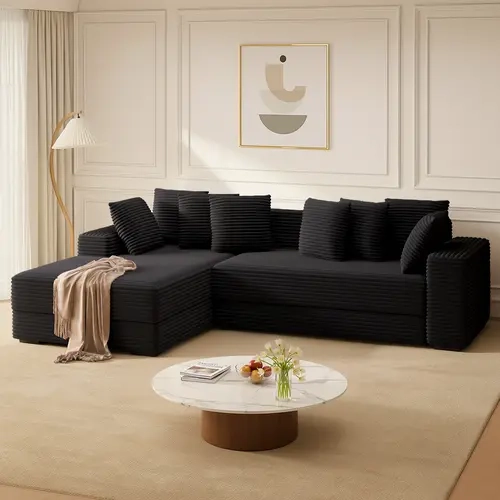 【3 Packages shipping】111‘’ Sectional Cloud Couches with L Shaped Chaise, Extra Large Sleeper Couch Reversible Corduroy with 8pcs Pillows for Living Room, Bedroom-Beige