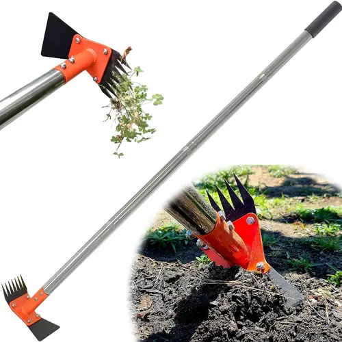 【Toolupgrade】CKLT 2-in-1 Garden Hoe and Weed Puller Rake 60 Inch Adjustable Long Handle Weeding Tool with Dual Functionality for Efficient Gardening