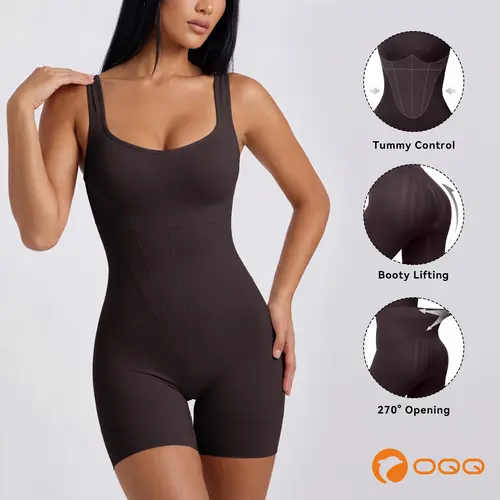 OQQ Women's Sleeveless Shapewear Romper - Women's Fashion, Nylon Fabric, Removable Pads for Comfort & Support, 270° Opening Design for Easy Bathroom Access, Lightweight Waist Cincher,sohochic