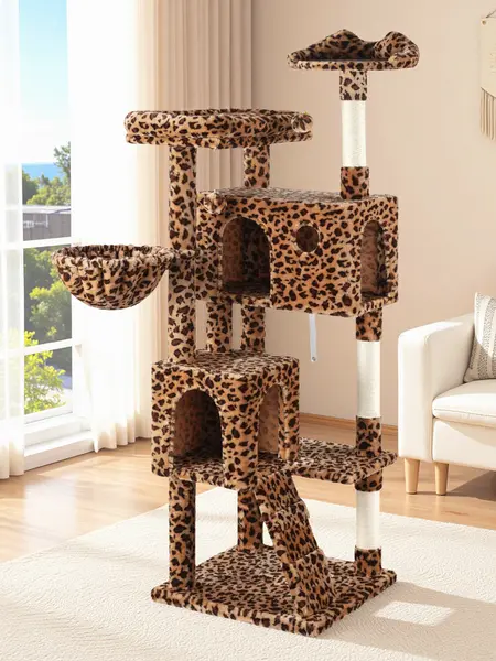 HOOMIC 64-Inch Large Cat Tree – Multi-Level Cat Tower with Durable Activity Center for Indoor Cats,Beige/Dark Grey/Grey/Pink/Leopard Print & Spot Patterns#TikTokShopDealsforYouDays#DealsforYouDays#Summervibes#Summergarden
