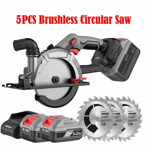 NANWEI 6-in Brushless Circular Saw with Brushless Motor, 2x 4000mAh Batteries (Charger Included), 6800RPM, 150mm Blade Kit, 0-50° Bevel Cut, Lightweight, Woodcutting & Stone Cutting Tool, Inches,toolupgrade