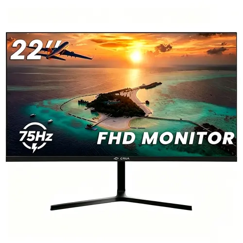 22" FHD 75Hz Computer Monitor - Ultra-Narrow Bezel, 3000:1 Contrast Ratio, 16.7M Colors, HDMI Port, Black Flat Display for Daily Use