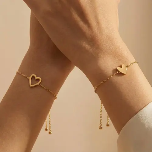 Women's modmints Adjustable Stackable Heart Charm Bracelet Set - Customizable Color Mix, Adult Mother-Daughter Bond Jewelry, Romantic Love Bracelet, Surprise Gifts, Romantic Bracelet Set, Charms