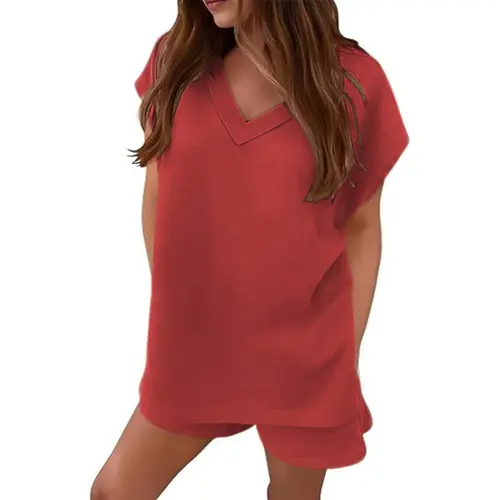 FISOEW Women's 2-Piece Lounge Set, Casual Cotton V-Neck Cap Sleeve Top & Shorts, Comfy Fits Sporty Chic Darling Loungewear, Workout-Ready Mix & Match Women's Outfit,sohochic