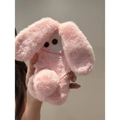 Plush Cloth Heart Rabbit Cellphone Case - Soft Cloth Phone Accessory for Fall-Winter, Protective Cover Compatible with iPhone 17/16/15/14/13/12/11/XR