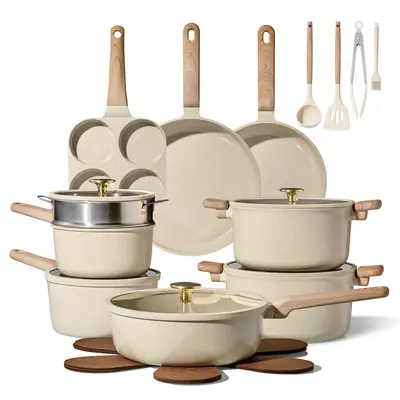 [Official] CAROTE 14/18/24Pcs Ceramic Cookware Set Nonstick, Healthy Pots and Pans Set, PFAS Free, Dishwasher Safe