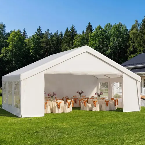 Aoxun Heavy-Duty Steel Frame Patio Canopy Party Tent - 32x16 FT/40x20 FT, Sturdy Base, Waterproof Material, Removable Sidewalls, Roll-Up Access Door, Ideal for Events, Birthdays, Weddings, White (3-Package Shipping), Outdoor Garden Building
