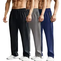 Men's 3Pcs Ice Silk Track Pants - Drawstring Elastic Design, Zippered Pockets, Thin Quick-Dry High-Elastic Skin-Friendly Smooth Fabric, Breathable Activewear for Summer Outdoor & Indoor Fitness, Mother's Day Gift