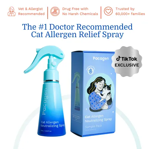 Pacagen Cat Allergen Neutralizing Spray - 70 ml Travel Mini Size, Vet Recommended, Drug-Free, 98% Reduction, Powder-Free, Single Item