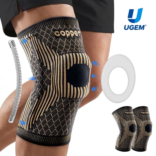 UGEM 2026 New Copper Knee Braces (2 Pack) for Adults, 3D Elastic Knit Breathable Elastic Spandex Sleeves with Patella Gel Pad & Side Stabilizers, Sports Workout Support for Knee Pain Relief, Patellabands