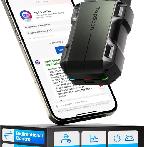 TOPDON TopScan Pro OBD2 Scanner Bluetooth , Bi-Directional Scan Tool with All System, 13+ Services for iOS & Android, FCA AutoAuth, CAN-FD, AI Assistant, Enhanced TopScan Car Code Reader