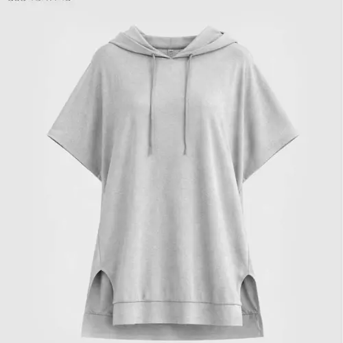 EL ELENGATINE Women's Gray Basic Polyester Baggy Hoodie Top - Lightweight Cozy Shortsleeve Dolman Sweatshirt, Round Neck, Boxy Relaxed Silhouette, Longline Tunic with Side Slits, Ideal for Athleisure Wear, Casual OOTD, Cozy Fashion,sohochic