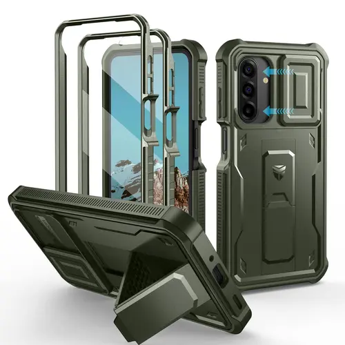 Dexnor Rubber Casing for Samsung Galaxy A17-5G (6.7in) - 2 Front Frames, Built-in Magnetic Slide Camera Cover, Kickstand, Heavy Duty Shockproof Protection, Accessories with Screen Protector, Accurate Fingerprint Access, Folding Landscape Support