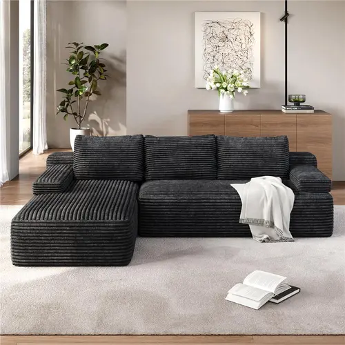 【Crazy Price】Yaheetech 110" L-Shaped Boneless Memory Foam Sectional Sofa with 2 Packages, Compressed Corduroy Sectional Couches Oversized Deep Seat Removable Pillow Covers Pet-Friendly No Assembly for Living Room Apartment