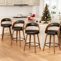 Aowos 26" Barstools, Counter Height Bentwood Barstool with Back and Footrest, Mid-Century Modern PU Leather Upholstered Bar Chair, 360° Swivel Design, Sturdy Metal Base for Kitchen Island, Home Bar, Cafe and Dining Room, Black, White, Brown, Grey, Green
