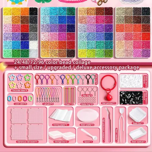 24/48/72/96-Color Plastic Fuse Beads Set, 2.6mm 3D Pixel Puzzle Beads, DIY Craft Bead Kit with Nail Board, Ironing Paper, Tweezers and DIY Beading Accessories, DIY Jewelry Accessories, DIY Jewelry Making, Beading Supplies, Beads For Crafts