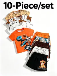 Boy's Fashion Outfit Set, Spider Animal Print Short Sleeve Top and Shorts, Comfortable Casual Kids Clothes, Ideal for Outdoor Daily Wear, Perfect Gift for Toddler Boys Aged 3 Months - 3 Years, Clothing Sets
