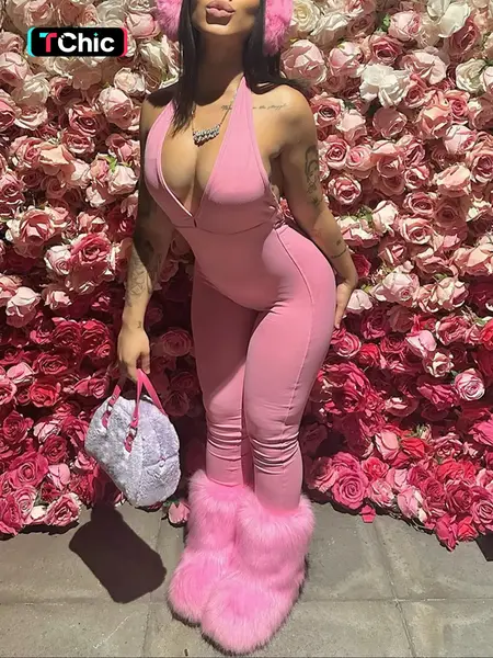 Women's Sexy Backless Halter-Neck Party Jumpsuit, Sleeveless High-Waist Butt-Lifting Slim-Fit Jumpsuit, Fashionable Jumpsuit, Womenswear Fashion for All Seasons
