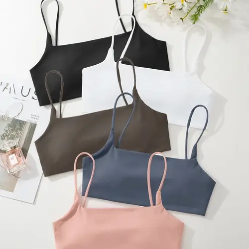 Women's High Elastic Breathable Plain Sporty Bra Set, Comfortable All-Season Casual Underwear, 5-Piece Pack, Wireless Design, Yoga Sports Bra, Sporty Breathable Bras