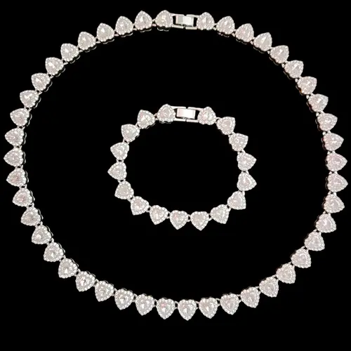 2Pieces/Set 10mm Love Heart Shape Chain Necklace and Bracelet Men or Women Hip Hop Iced Out Bling Bling Chain Necklace and Bracelet Fashion Set Jewelry Valentines Gift