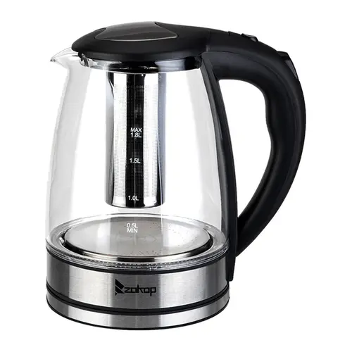 ZOKOP HD-1861-A 1200W 1.8L Electric Glass Kettle (120V, 50-60Hz, US Plug) - LED Lights, 5-Min Auto Shut-Off, Boil Dry Safe, Overheat Protection, BPA-Free, Large Pouring Spout with Mesh Filter, Lid Release Button for Coffee, Tea, Soup