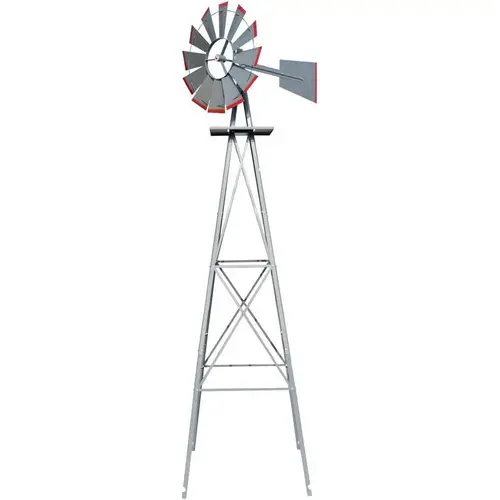 Ubesgoo 8ft Heavy-Duty Metal Ornamental Windmill - Backyard Garden Decoration Weather Vane, 4-Leg Design, Wind-Powered Garden Sculptures & Statues (Grey, 21.6in, 25.98in)