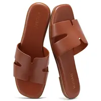 【Back To School】KIDMI Women's Dressy Flat Sandals Comfortable Slip-On Leather Slide Sandals Summer Beach Sandals Fashion Open Toe Casual Sandals