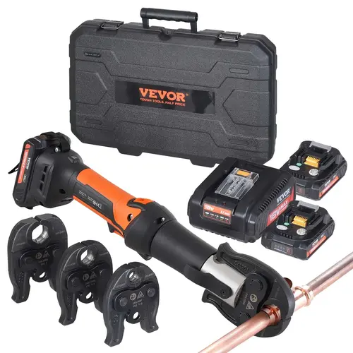 VEVOR Battery-Powered Pro Press Tool Pipe Crimping Kit, 32KN/24KN Compact Tool with OLED Display, 1/2"-1" Jaws, Batteries Included for Copper Pipes, Father's Day Gift Option, Convenient Operating Experience,toolupgrade