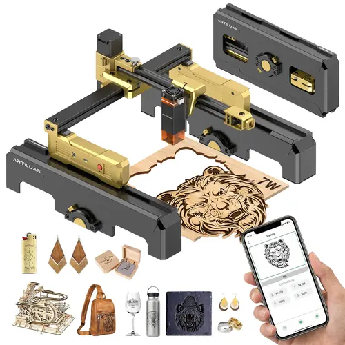 ARTILUME T1 Portable Wi-Fi Laser Engraving Machine, Pre-Assembled Folding Frame, APP Control, 0.01mm Precision, 10000mm/min Speed, Engraves Wood, Leather, Metal, Acrylic, Custom Design Tool for Creative Crafts,toolupgrade