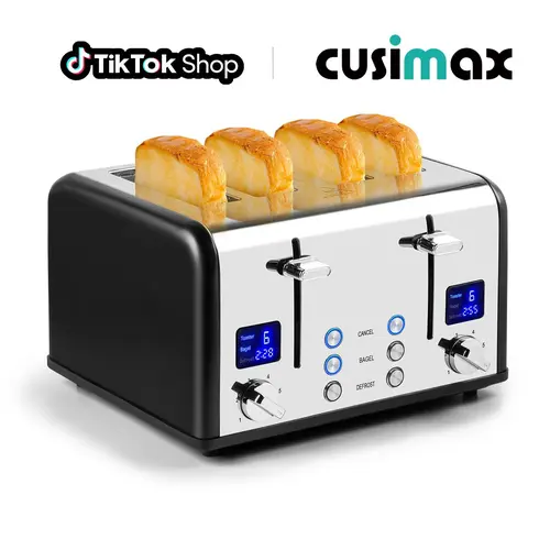 CUSIMAX 4-Slice Multifunction Toaster - 1650W Corded Kitchen Appliance, Compact Design, Ultra-Clear LED Display, Stainless Steel Extra-Wide Slots, Dual Control Panels, 6 Shade Settings, Cancel/Bagel/Defrost Functions, Kitchen Appliances,SummerFinds, House