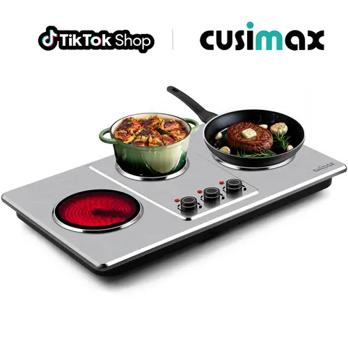 CUSIMAX 3-Burner Infrared Electric Hot Plate - 1800W Stainless Steel Kitchen Appliances Countertop Hob, 7in Ceramic Glass Cooktop, 11-Level Temp Setting,120V Input, Auto Shut-Off, Universal Cookware Compatibility, 30-Day Free Return,