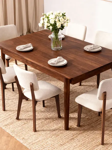 【SohoChic】ZZWHOM Modern Farmhouse Wood Dining Chairs Set of 2 4 6 Walnut Natural Finish with Cushioned Seat & Foot Pegs for Kitchen & Dining Room vanity chair