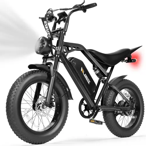 ESKUTE V200 Unisex Adult Fat Tire Electric Bike, 52V20.8Ah 20"x4.0 Fat Tire, 30-32MPH, NFC Unlock Color Display, 7 Speeds, Dual Suspension, Off-Road Dirt E-Bike, 80 Mi Range, Streamlined Frame, Extended Seat for Off-Road Rides