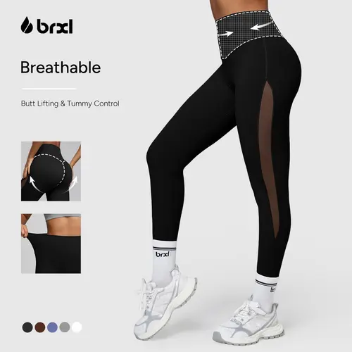BRXL Women's High Waist Compression Leggings - Tummy Control, Breathable Mesh Panels, Stretchable Activewear Shapewear Clothes for Workout Yoga, Aesthetic Plussize Curves Done Right Sports Bottoms,sohochic