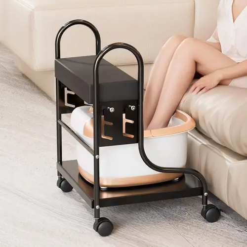 OmySalon Stable Sturdy Metal Frame Height-Adjustable Pedicure Cart Foot Bath Trolley with PU Cushion, Lockable Wheels, Portable Salon Furniture for Nail Estheticians, Beauty Spa Supplies (Foot Soaking Tub Not Included), Pedicure Trolley sohochic