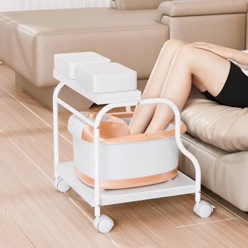 OmySalon Height-Adjustable Pedicure Cart Foot Bath Trolley - Lockable Rolling Sturdy Foldable Stable Durable Multi-Use Salon Furniture with PU Cushion Stool for Spa, Home Use (Estheticians) sohochic